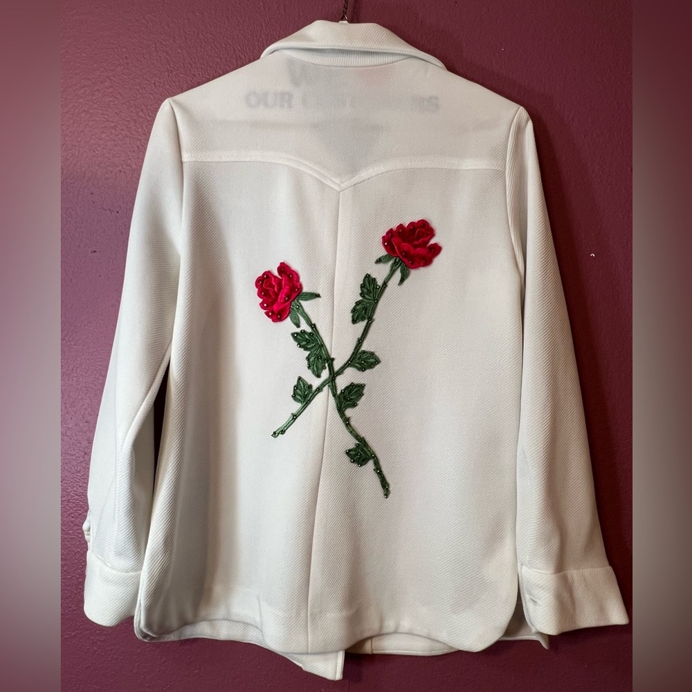VINTAGE 2 Piece Western Embroidered Rose Set (Button-Up + Flare Pant)